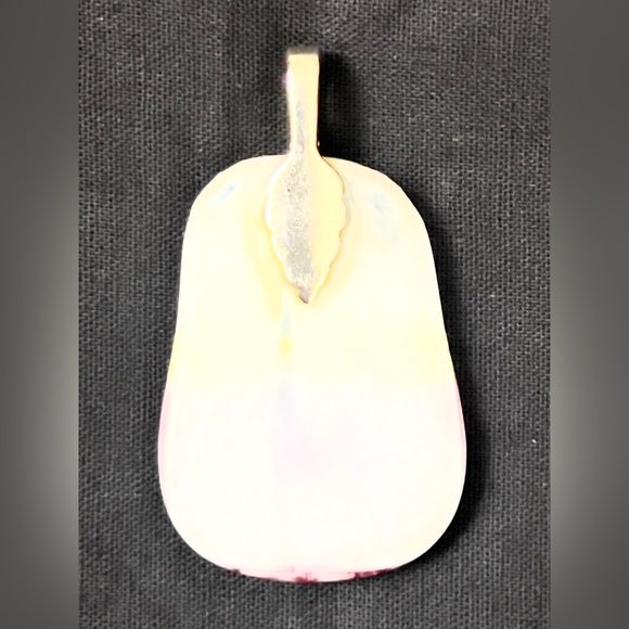 Artisan AJ Hallmarked Fused Glass Statement Pendant 16.49g Red Yellow Abstract - Picture 4 of 5